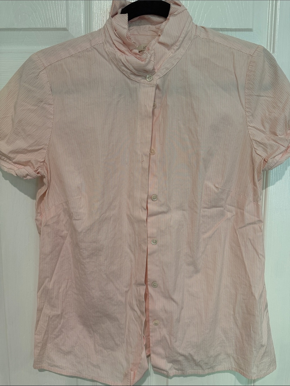 J. Crew Pink Striped Short-Sleeve Button-Up Blouse size 8
